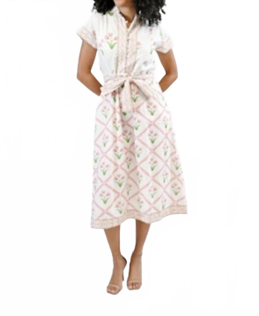 NEW VICTORIA DUNN folly maxi short sleeve dress in pink tulip